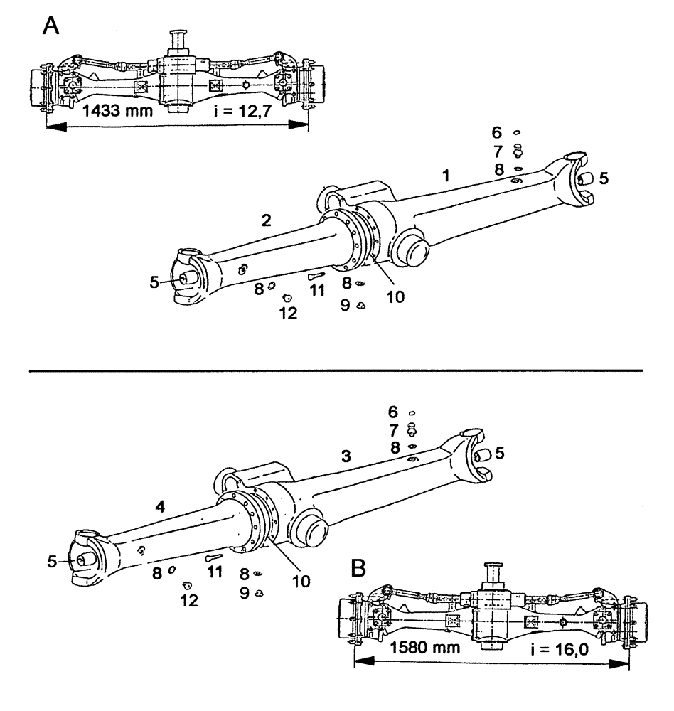 Схема запчастей Case IH C55 - (05-07[01]) - FRONT AXLE HOUSING - M.F.D. (05) - STEERING