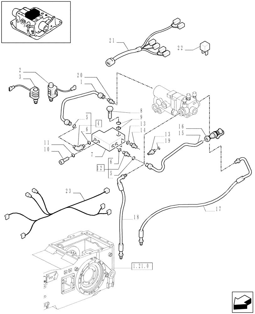 Схема запчастей Case IH MXU115 - (1.82.7/12[03]) - (VAR.259) 4 CONTROL VALVES WITH TRAILER BRAKE VALVE (ITALY) - VALVE PIPES (07) - HYDRAULIC SYSTEM