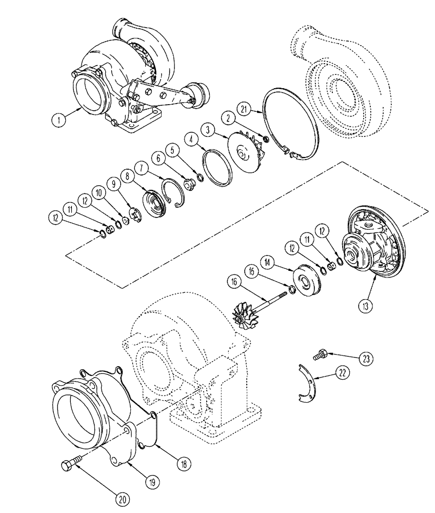 Схема запчастей Case IH FLX3300B - (02-030) - TURBOCHARGER - ASSEMBLY (01) - ENGINE