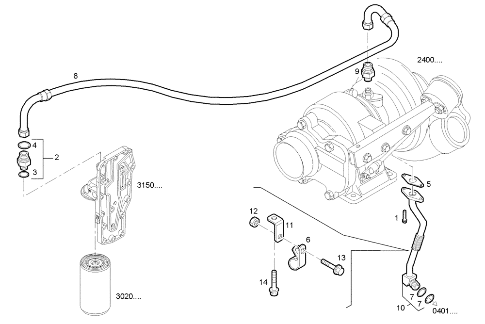 Схема запчастей Case IH F4BE0484F D606 - (3063.000) - TURBOCHARGER OIL LINES 