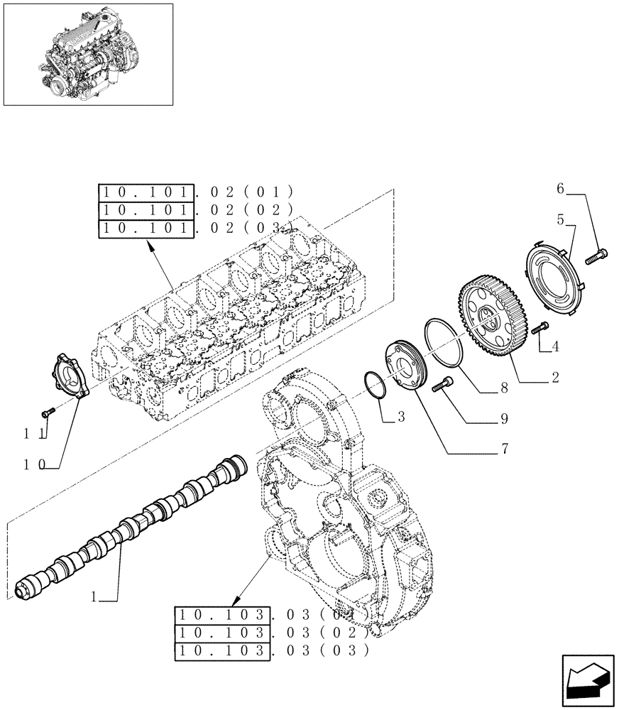 Схема запчастей Case IH 9010 - (10.106.01[01]) - CAMSHAFT - 7010 (10) - ENGINE