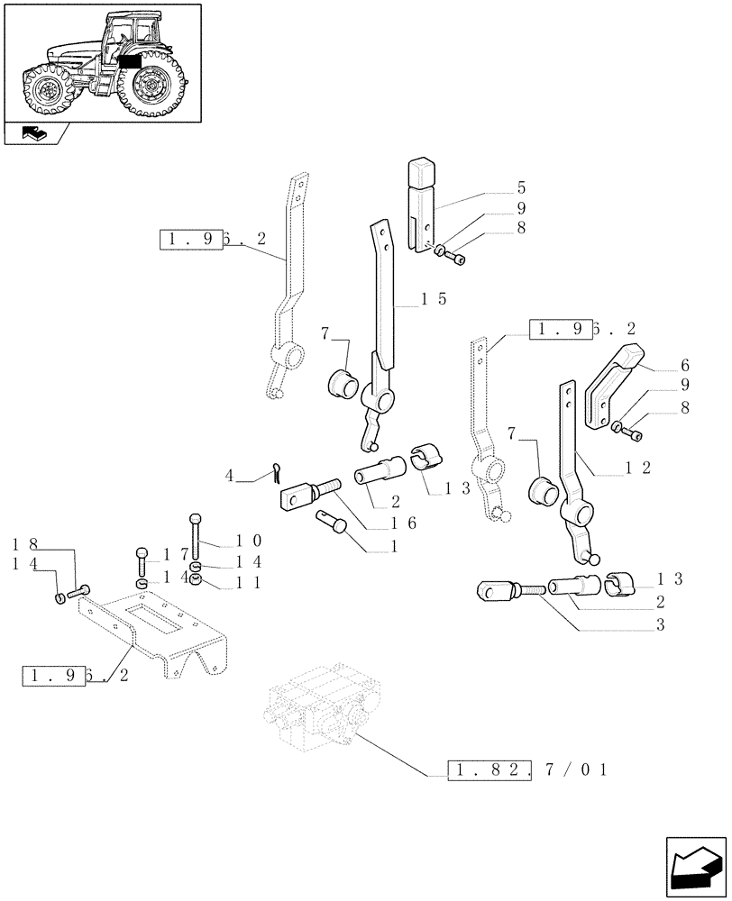 Схема запчастей Case IH FARMALL 85U - (1.96.2/01) - 2 DOUBLE EFFECT DISTRIBUTOR - CONTROL LEVERS (VAR.330368) (10) - OPERATORS PLATFORM/CAB