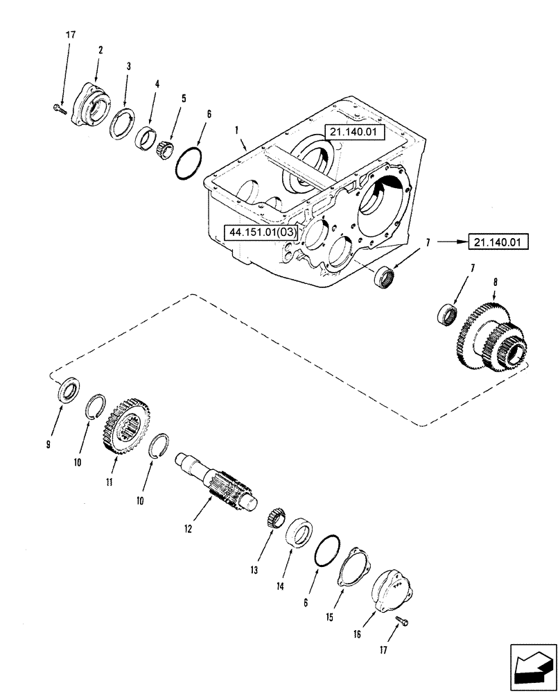 Схема запчастей Case IH 2577 - (21.184.01) - TRANSMISSION ASSY - DIFFERENTIAL PINION SHAFT AND GEARS (21) - TRANSMISSION