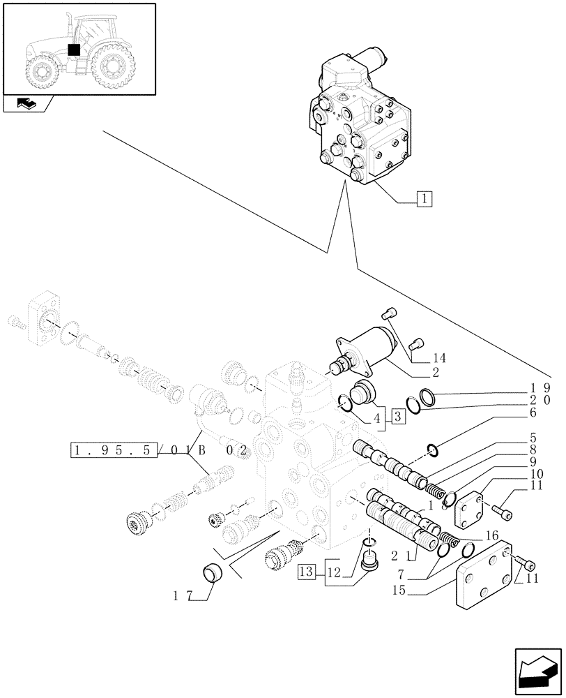 Схема запчастей Case IH PUMA 210 - (1.95.5/01B[01]) - VALVE - BREAKDOWN (10) - OPERATORS PLATFORM/CAB