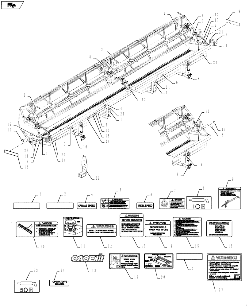 Схема запчастей Case IH DH212 - (20.06.03[01]) - DECALS (12) - MAIN FRAME