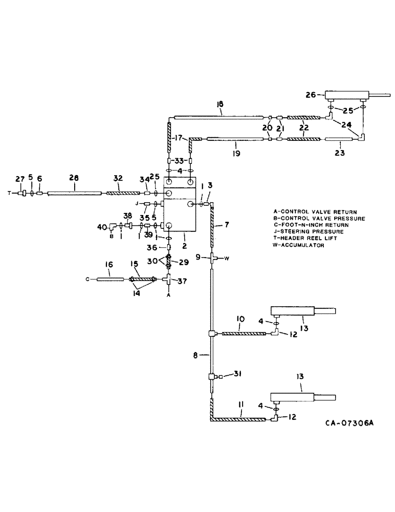 Схема запчастей Case IH 1470 - (10-09) - HYDRAULICS, HYDRAULIC DIAGRAM, HEADER LIFT AND UNLOADER SWING CYLINDER, S.N. 10001 AND ABOVE (07) - HYDRAULICS