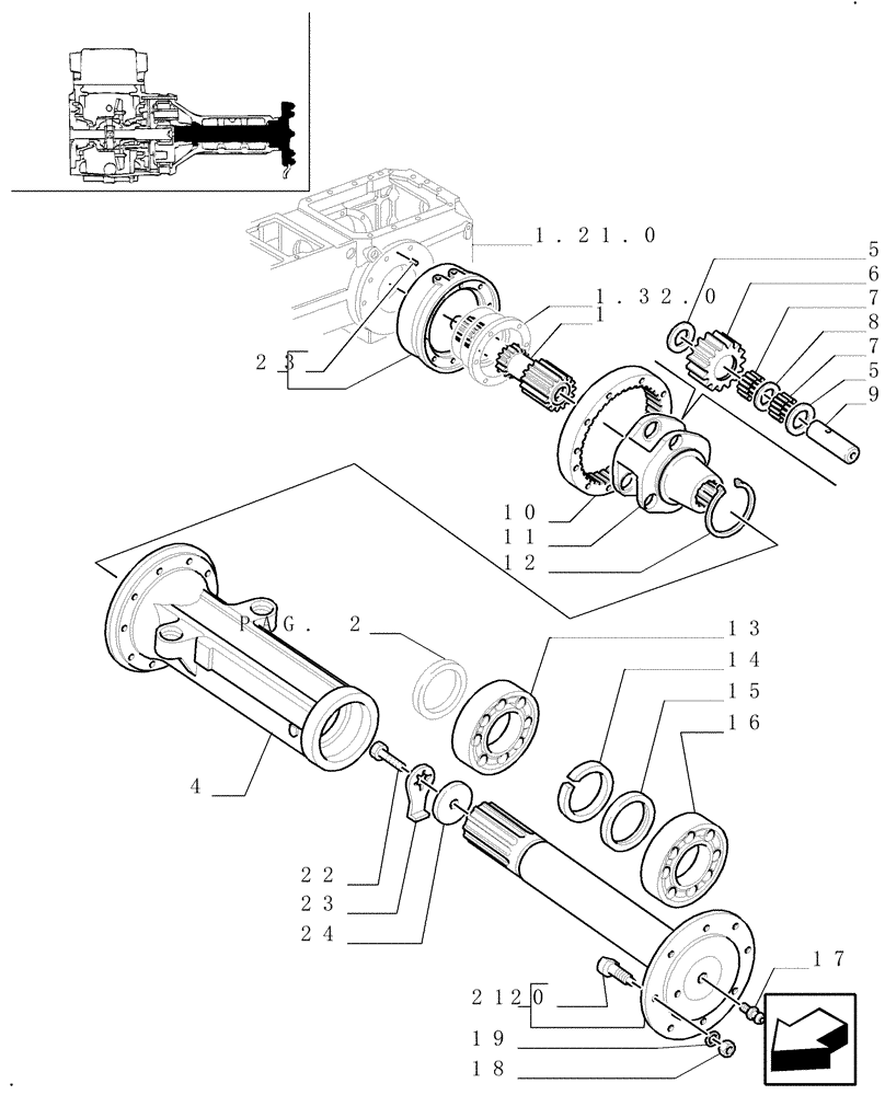 Схема запчастей Case IH JX80U - (1.48.1/03[01]) - (VAR.415) FRONT AXLE CL. 2/BRAKE, FRONT MUDGARD HYDR. DIFF. LOCK., HYDR. TRANSM. (05) - REAR AXLE