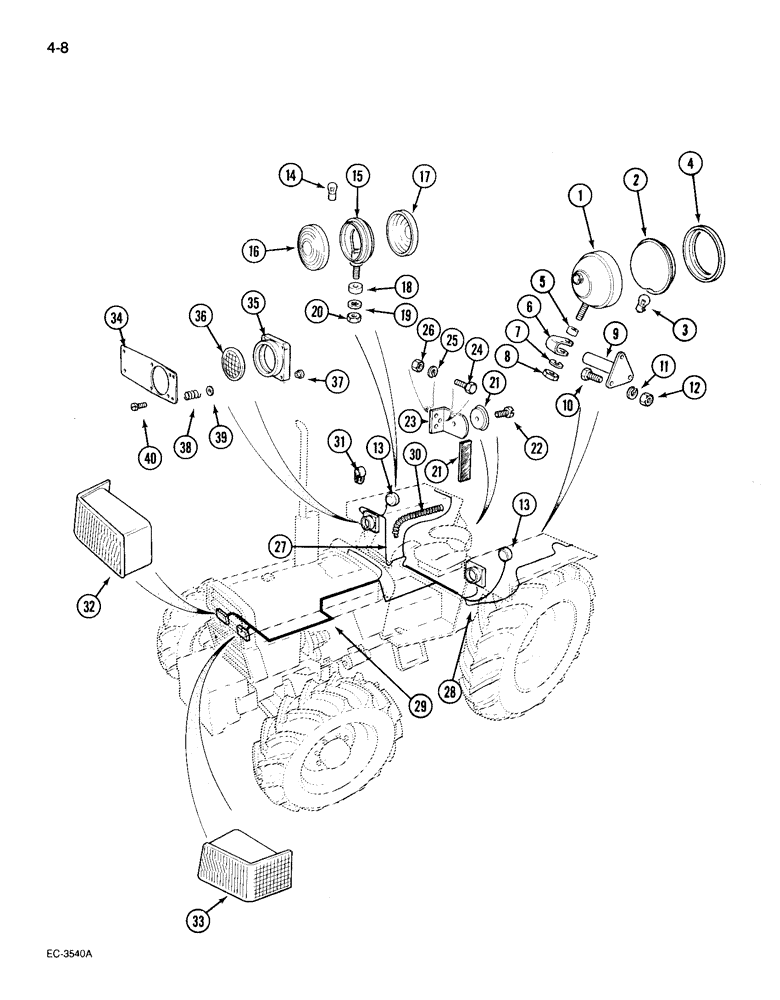 Схема запчастей Case IH 895 - (4-08) - LIGHTS AND HARNESS, FLAT TOP FENDERS (04) - ELECTRICAL SYSTEMS