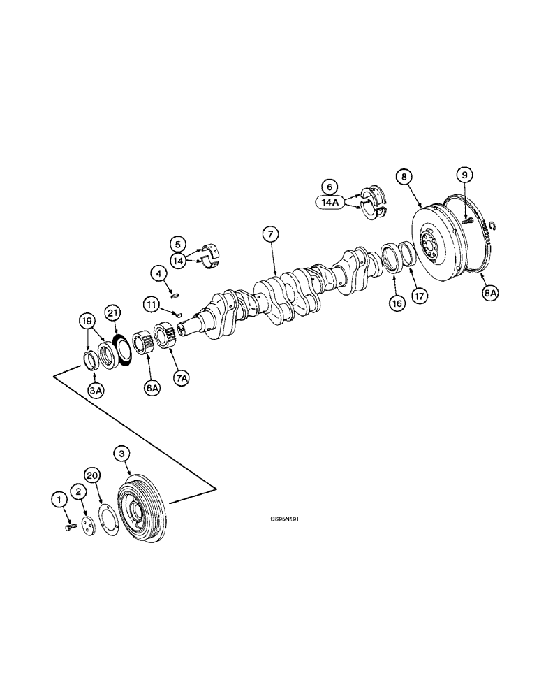 Схема запчастей Case IH D-414 - (9C-08) - CRANKSHAFT, FLYWHEEL AND BEARINGS 