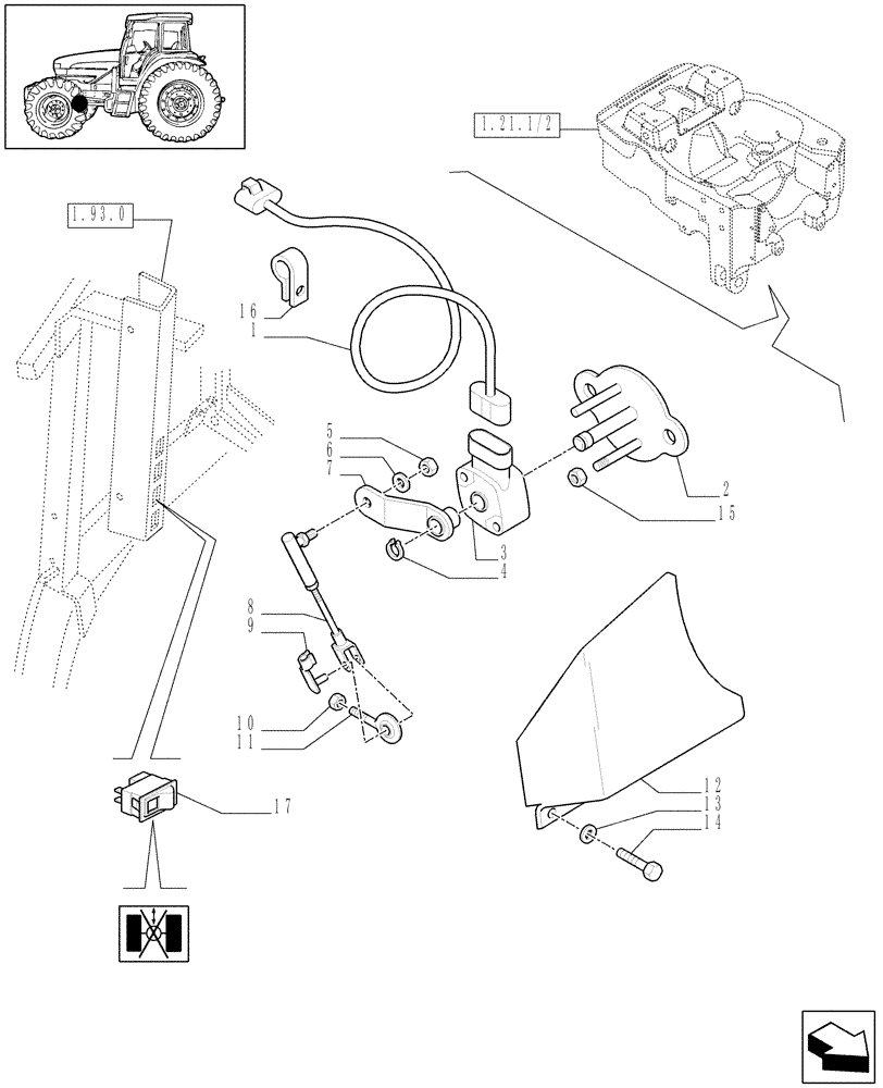 Схема запчастей Case IH MXM130 - (1.91.1/06) - (VAR.420) 4WD FRONT AXLE WITH SUSPENSIONS AND TERRALOCK - SEMI POWER SHIFT - SWITCH (10) - OPERATORS PLATFORM/CAB