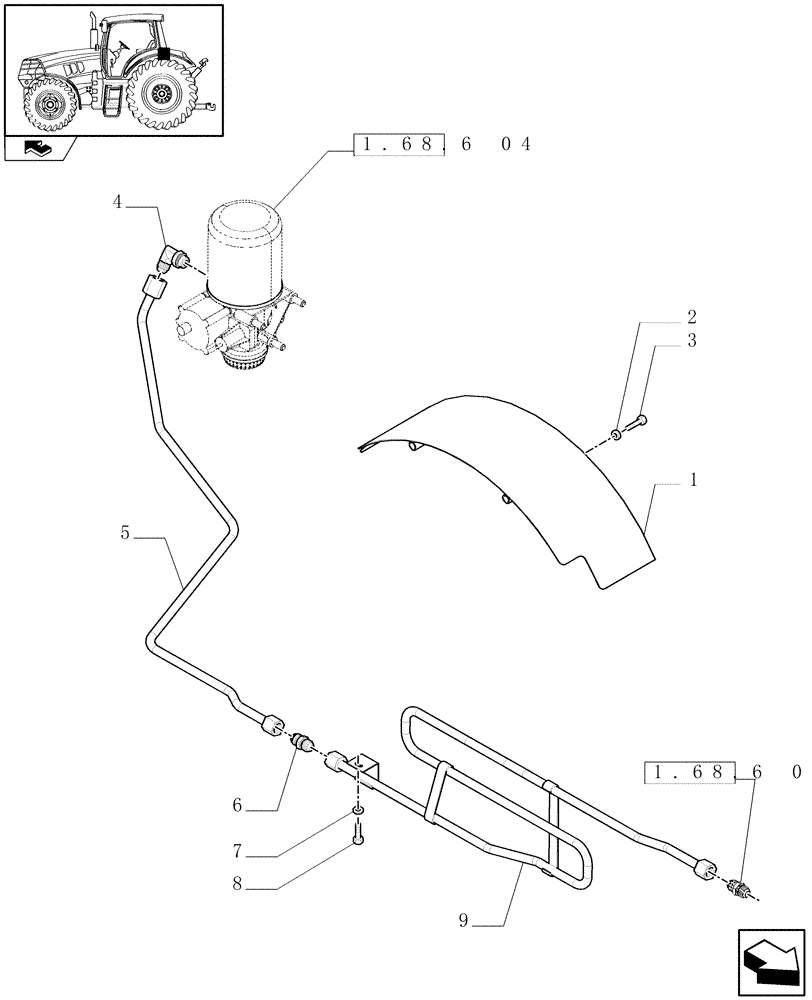 Схема запчастей Case IH PUMA 125 - (1.68.6[05]) - PNEUMATIC TRAILER BRAKE - REGENERATION AIR DRYER PIPES (VAR.332727-332737-332739) (05) - REAR AXLE