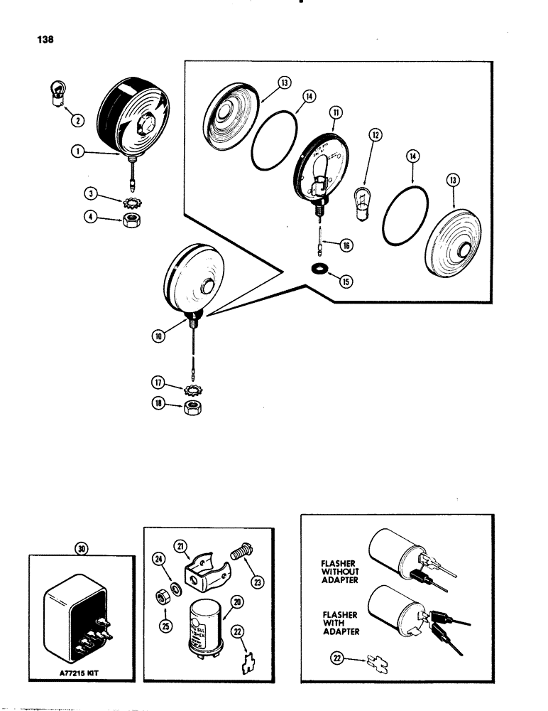 Схема запчастей Case IH 1070 - (0138) - FLASHER LAMP, ROUND TYPE, WITHOUT CAB (04) - ELECTRICAL SYSTEMS