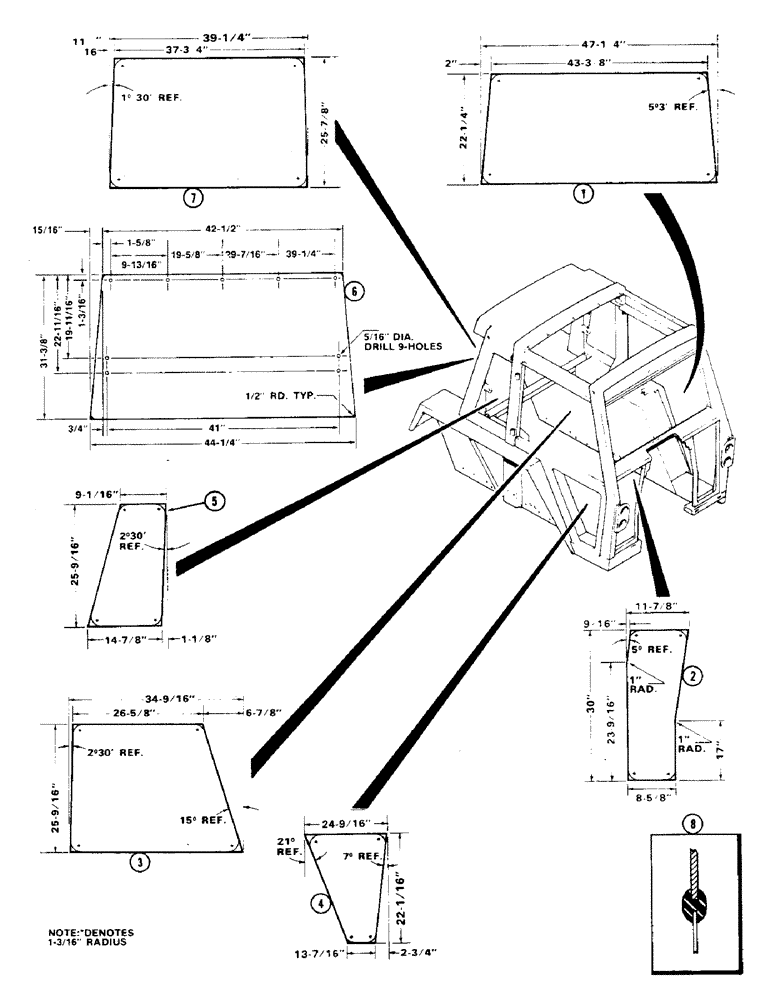 Схема запчастей Case IH 1370 - (470) - CAB, GLASS (09) - CHASSIS/ATTACHMENTS