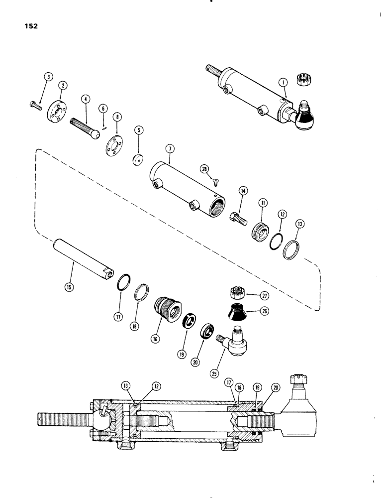 Схема запчастей Case IH 1270 - (152) - G102129 STEERING CYLINDER, 2-1/8 INCH DIAMETER X 5-3/8 INCH STROKE, FIRST USED P.I.N. 8788437 (05) - STEERING