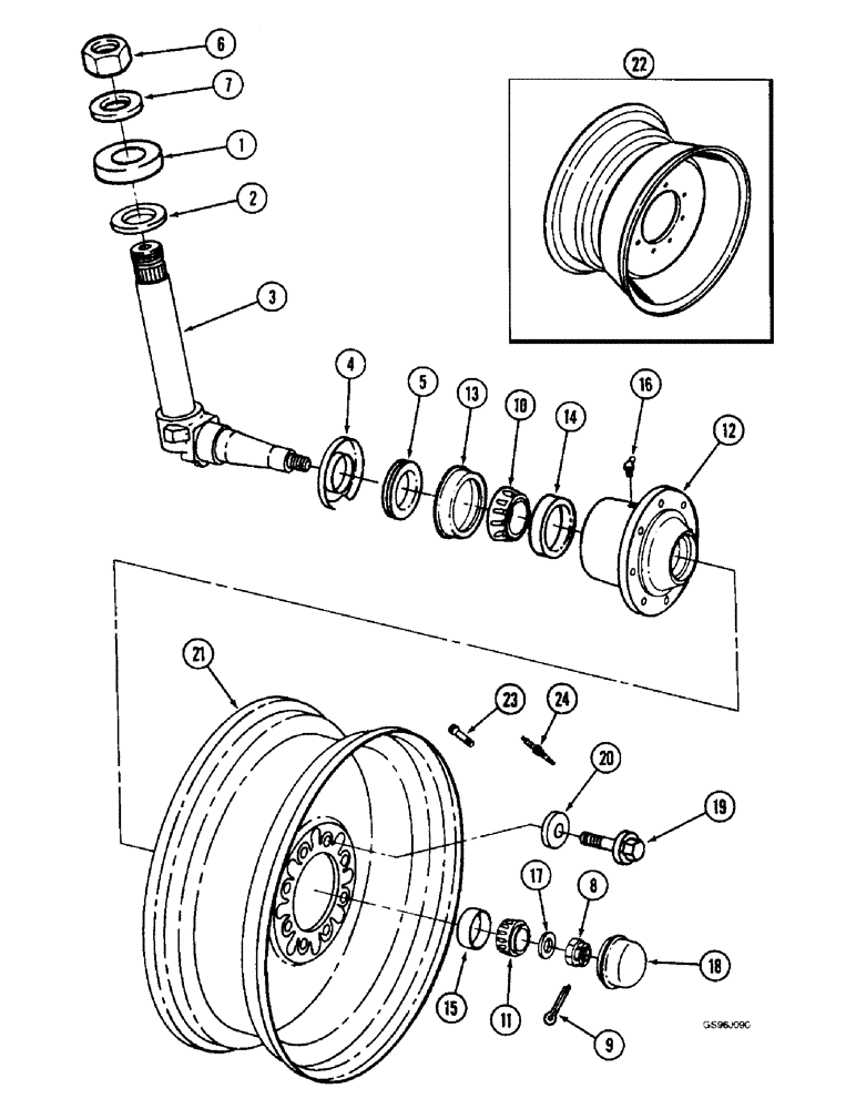 Схема запчастей Case IH 1660 - (5-36) - STEERING KNUCKLE, HUB AND WHEELS, NONADJUSTABLE AND ADJUSTABLE AXLES (04) - STEERING