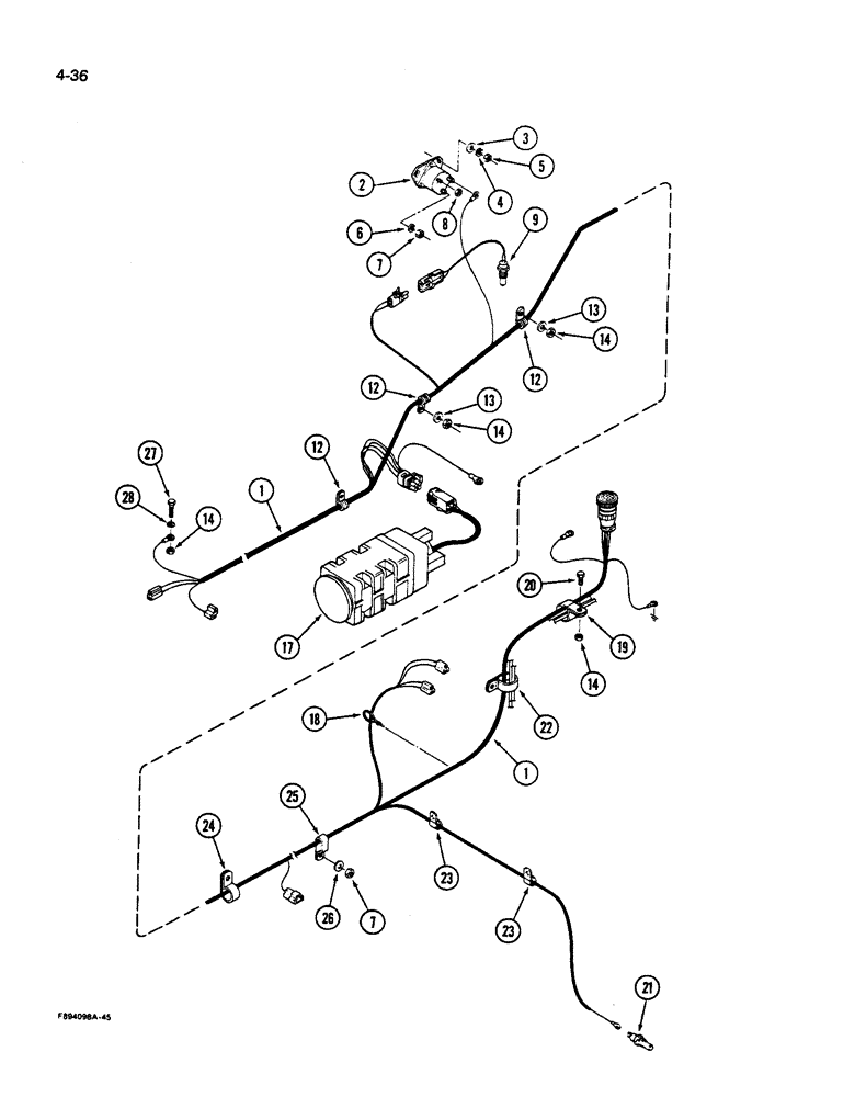 Схема запчастей Case IH 9270 - (4-036) - FRONT FRAME HARNESS PRIOR TO P.I.N. JCB0028400 (04) - ELECTRICAL SYSTEMS