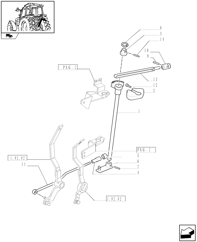 Схема запчастей Case IH FARMALL 75C - (1.82.2[01]) - MECHANICAL LIFT GROUND CONTROL - LEVER AND SHAFT (VAR.330834) (07) - HYDRAULIC SYSTEM