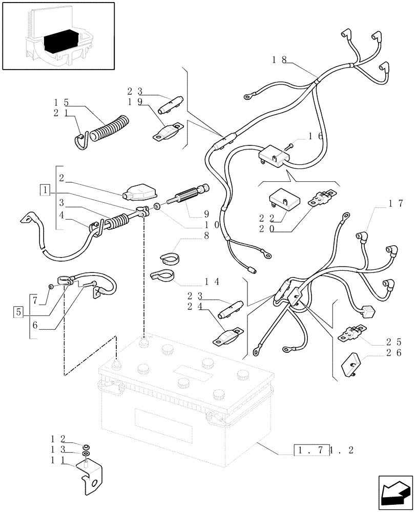 Схема запчастей Case IH MAXXUM 100 - (1.75.3[01B]) - BATTERY CABLES - D6400 (06) - ELECTRICAL SYSTEMS