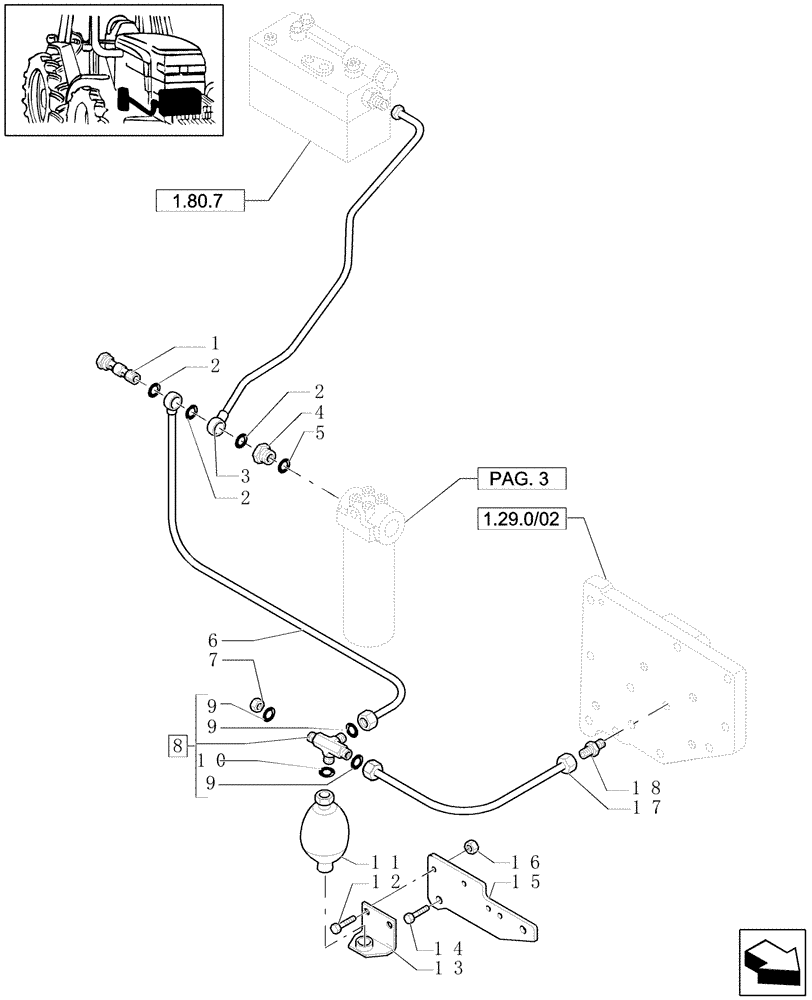 Схема запчастей Case IH MXU115 - (1.29.7/01[02]) - (VAR.097) FIXED DELIVERY PUMP FOR 16X16 GEARBOX - TRASMISSION PIPES (03) - TRANSMISSION