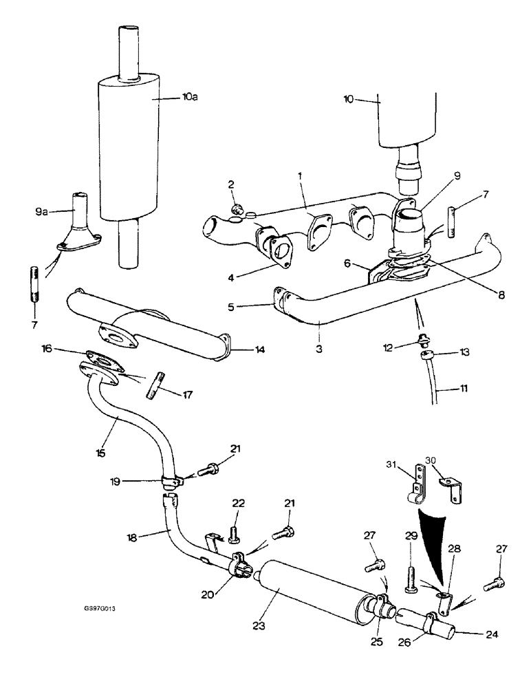 Схема запчастей Case IH 1212 - (2-08) - MANIFOLDS AND SILENCER (02) - ENGINE