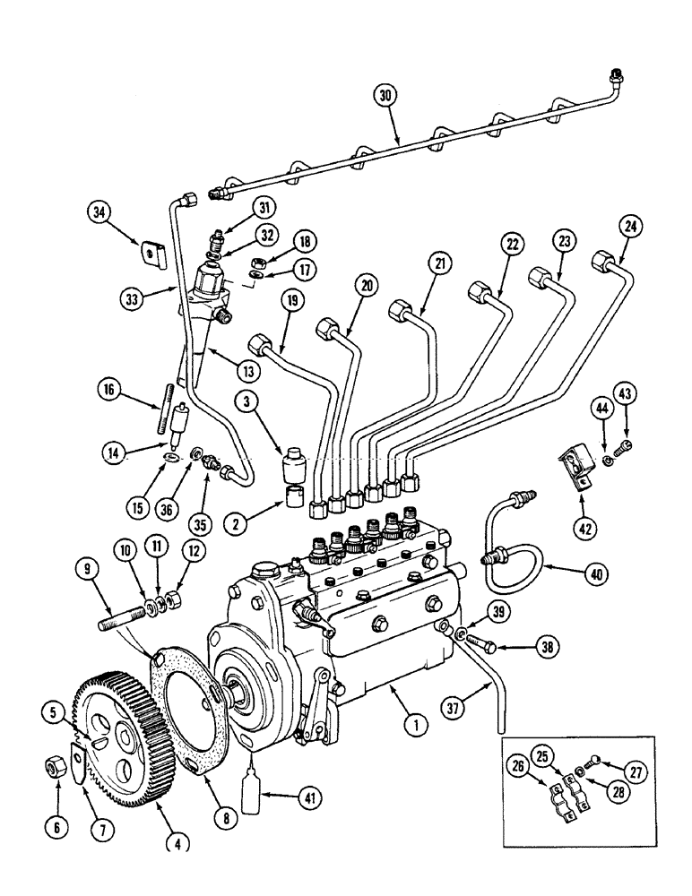 Схема запчастей Case IH 1594 - (3-28) - INJECTION PUMP, INJECTORS AND TUBES (03) - FUEL SYSTEM