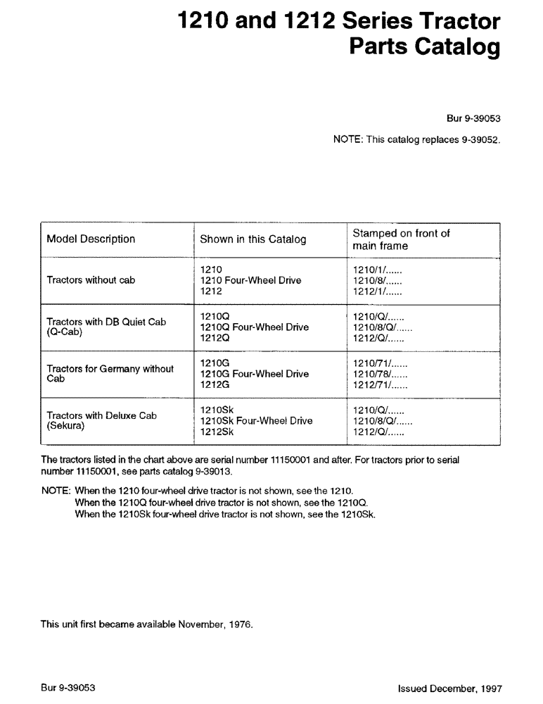 Схема запчастей Case IH 1210 - (1-01) - 1210 AND 1212 SERIES TRACTOR PARTS CATALOG (00) - PICTORIAL INDEX