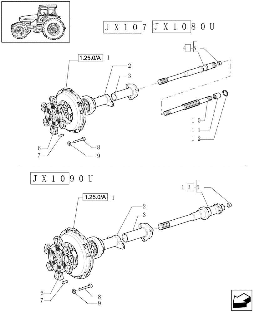 Схема запчастей Case IH JX1090U - (1.25.0/06) - (VAR.729) SYNCHRO MESH GEARED POWER TAKE -OFF 540 - 750 - 1000 RPM - CLUTCH AND P.T.O. SHAFTS (03) - TRANSMISSION