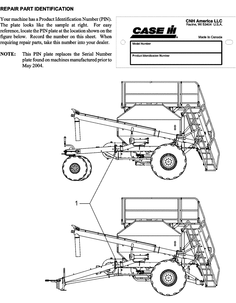 Схема запчастей Case IH ADX2180 - (E.60.A[03]) - PIN IDENTIFICATION NUMBER PLATE LOCATIONS E - Body and Structure