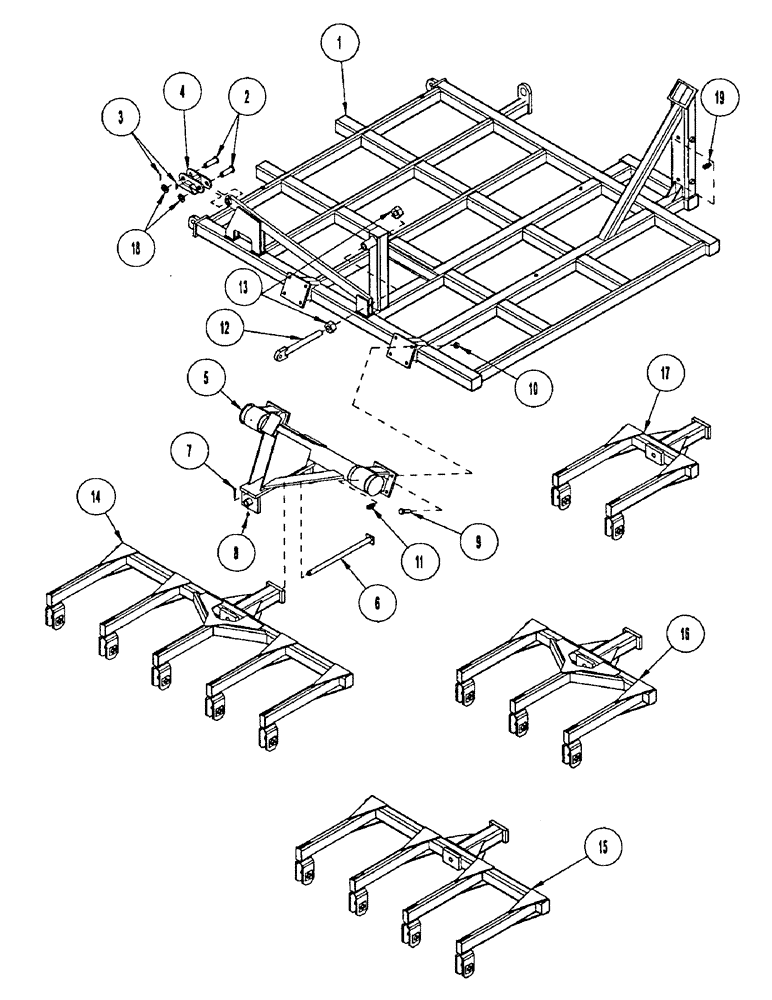 Схема запчастей Case IH CONCORD - (B10) - WING FRAME WITH ROCKSHAFT AND WHEEL GANGS, 2310 THRU 3310 FOUR RANK AND 3010 THREE RANK 