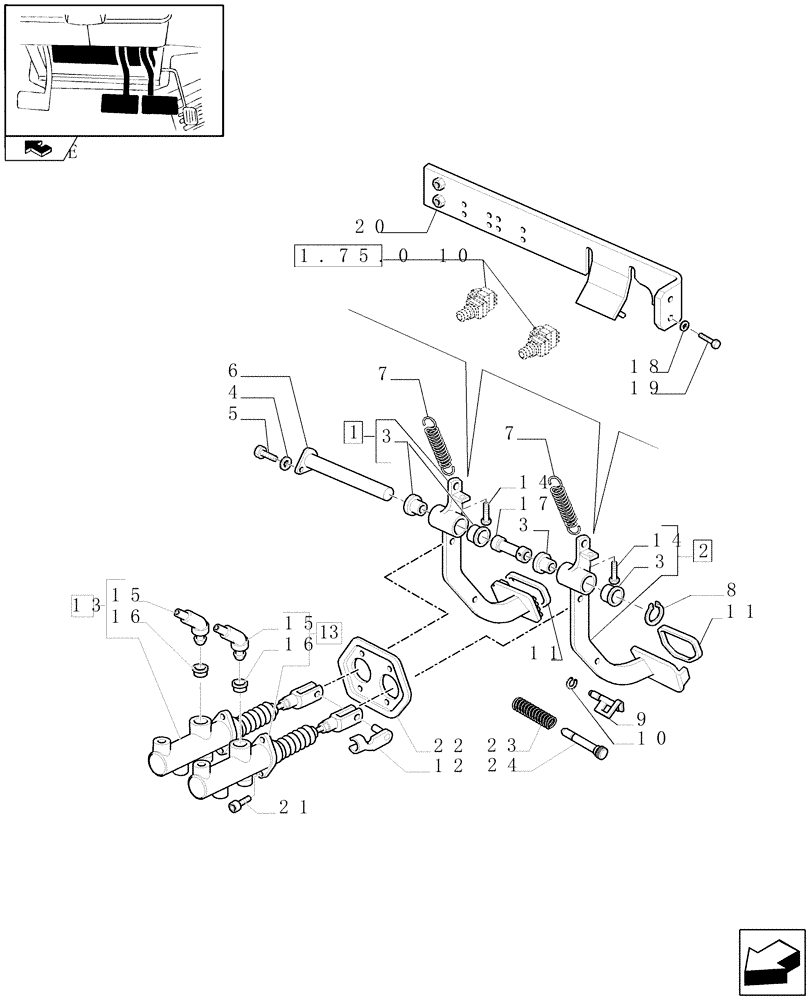 Схема запчастей Case IH MAXXUM 140 - (1.95.0[01]) - BRAKE PEDALS AND BRAKE MASTER CYLINDERS (10) - OPERATORS PLATFORM/CAB