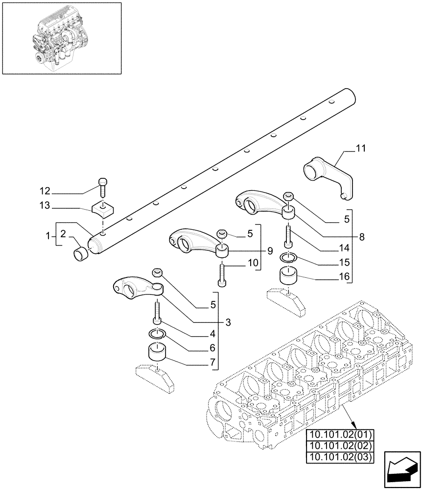 Схема запчастей Case IH 7010 - (10.106.04[03]) - SHAFT & ROCKER ARMS - 9010 (10) - ENGINE