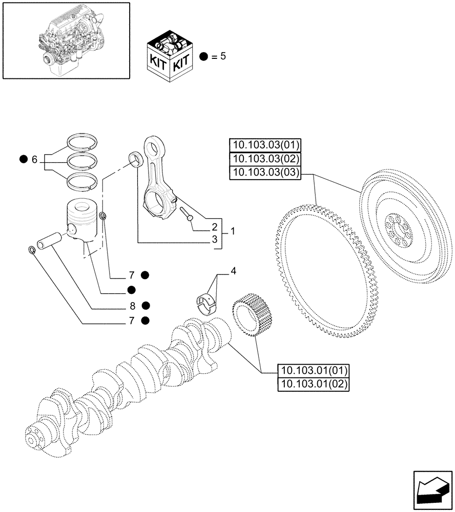 Схема запчастей Case IH 8120 - (10.105.03[02]) - PISTON & CONNECTING ROD - 8120/8120(LA) (10) - ENGINE