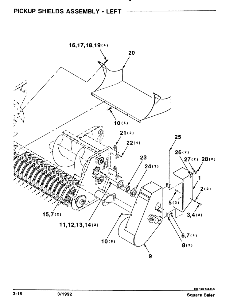 Схема запчастей Case IH 8570 - (3-16) - PICKUP SHIELDS ASSEMBLY, LEFT Pickup