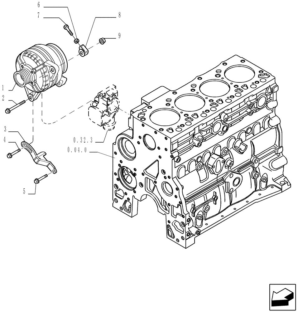 Схема запчастей Case IH P85 - (0.40.0[01]) - ALTERNATOR MOUNTING (02) - ENGINE