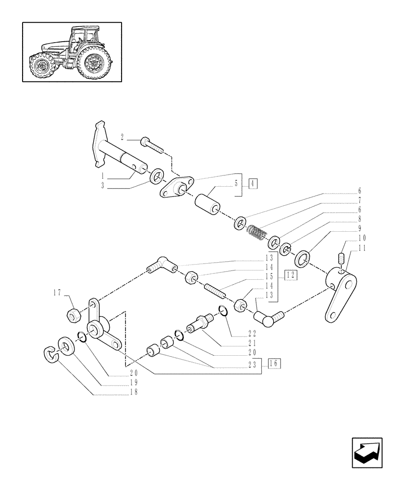 Схема запчастей Case IH MXU125 - (1.32.2[02]) - CENTRAL REDUCTION GEAR CONTROLS - SHAFT, LEVER AND TIE-ROD (03) - TRANSMISSION