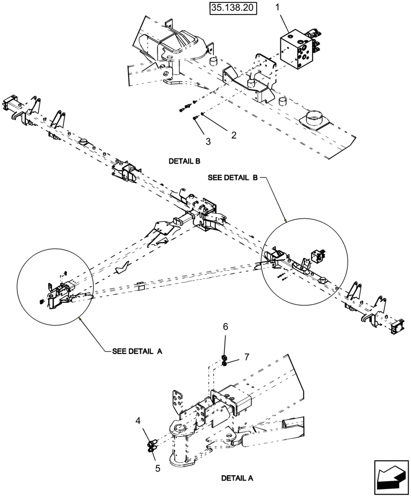 Схема запчастей Case IH 1250 - (35.138.04) - HYDRAULICS - MULTI-VALVE MOUNT, DIRECT DRIVE - 12 ROW AND 16 ROW (35) - HYDRAULIC SYSTEMS