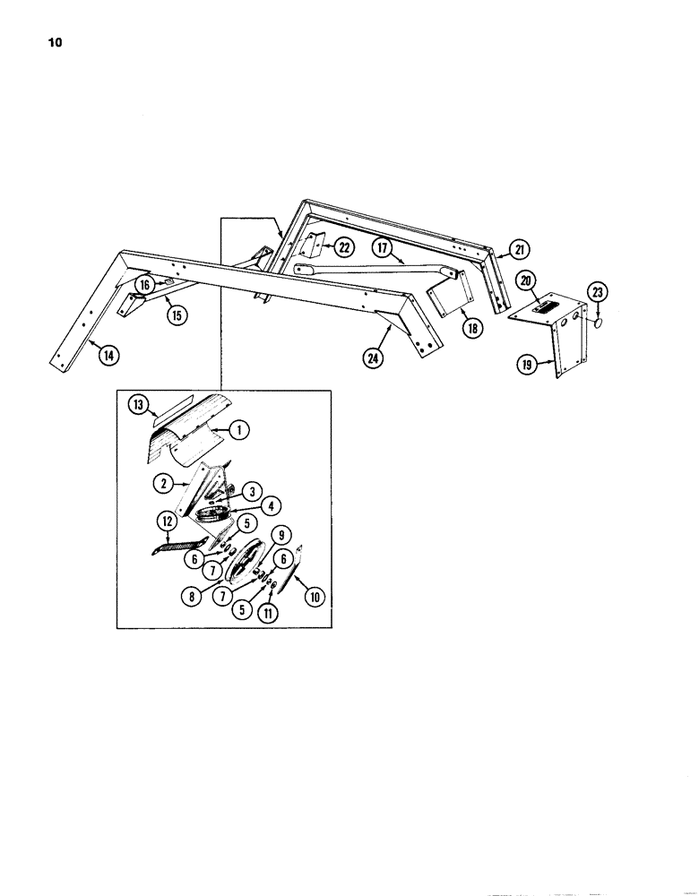 Схема запчастей Case IH 86 - (10) - MAIN FRAME, BELT SHIELD AND DRIVE PARTS, 86 RAKE 