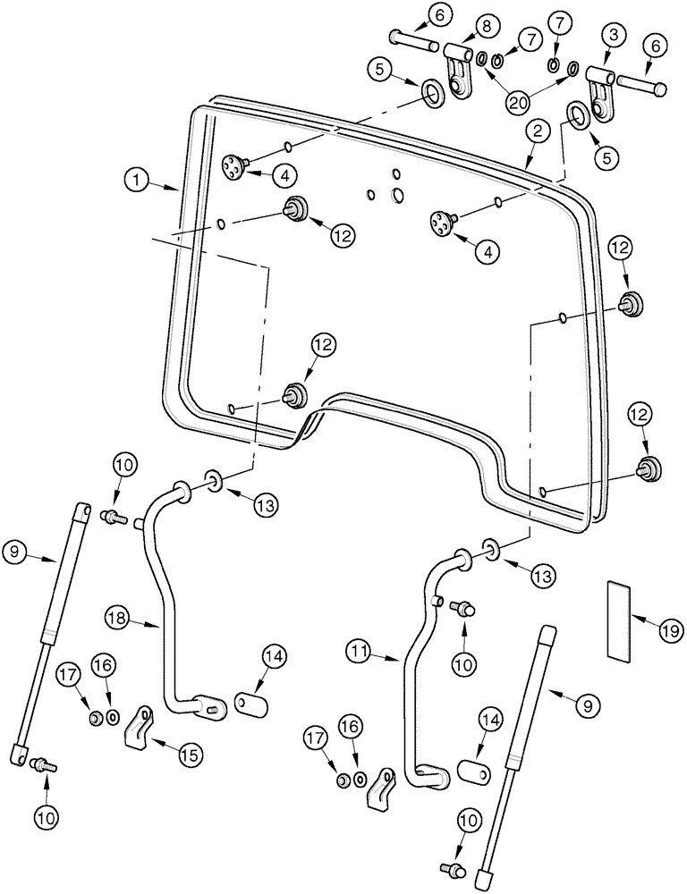 Схема запчастей Case IH MX170 - (09-23) - OPENING WINDSHIELD (90) - PLATFORM, CAB, BODYWORK AND DECALS