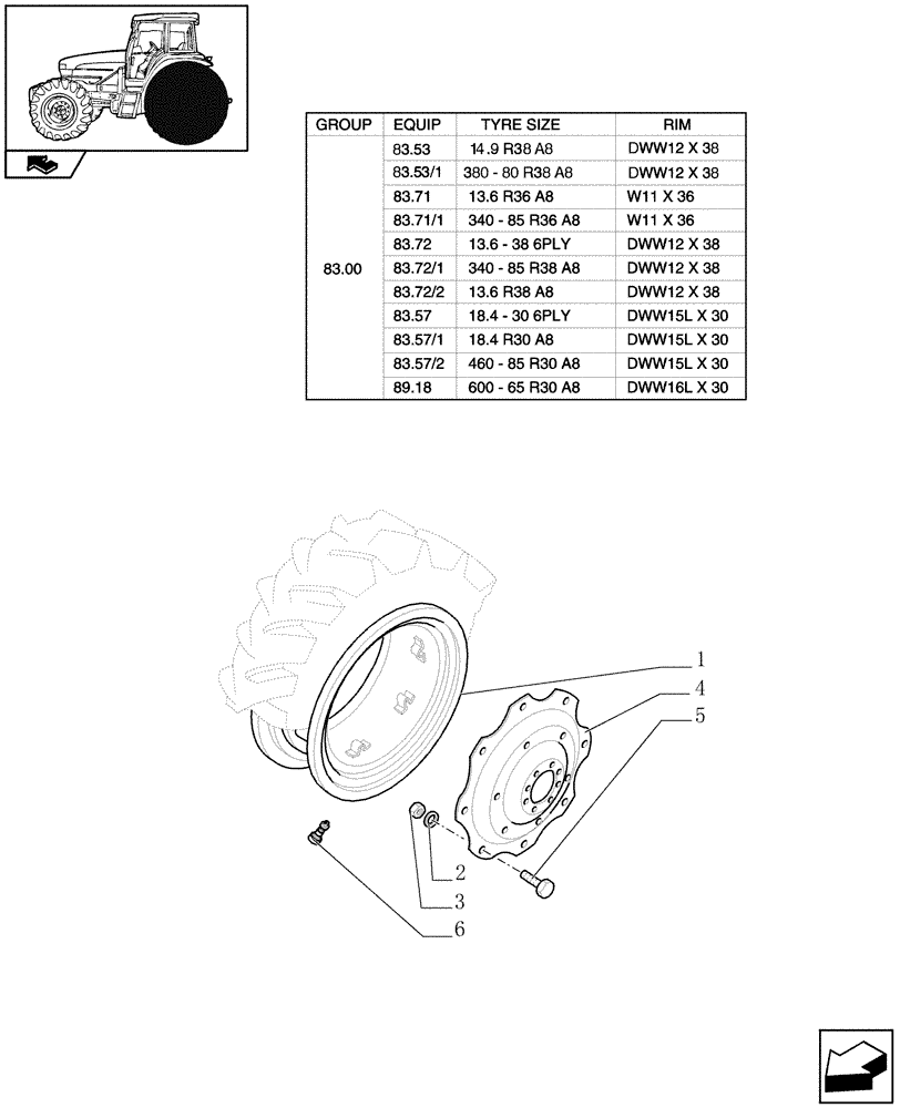 Схема запчастей Case IH FARMALL 105U - (83.00[02]) - REAR WHEELS (11) - WHEELS/TRACKS