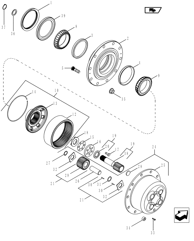 Схема запчастей Case IH MAGNUM 210 - (25.108.05) - FRONT AXLE PLANETARIES & HUB, MFD, 10 BOLT HUB (25) - FRONT AXLE SYSTEM