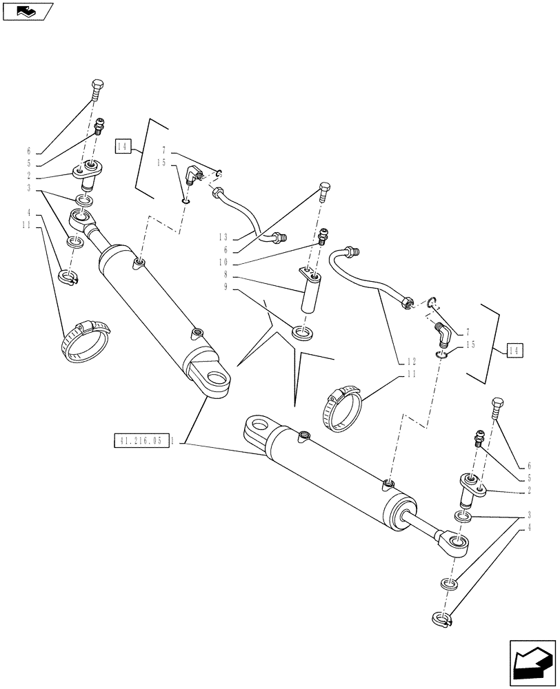 Схема запчастей Case IH PUMA 130 - (41.216.01) - VAR - 390409 - CL.3 STANDARD FRONT AXLE - STEERING CYLINDER (41) - STEERING