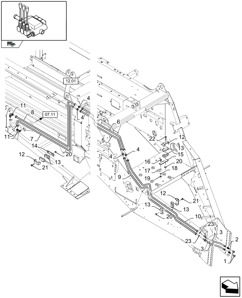 Схема запчастей Case IH LB333P - (07.10[01]) - BALE EJECTOR, HYDRAULIC, RH (07) - HYDRAULIC SYSTEM