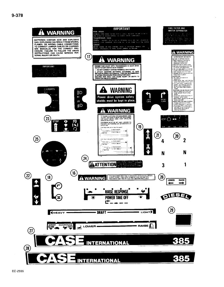 Схема запчастей Case IH 385 - (9-378) - DECALS (CONTD) (09) - CHASSIS/ATTACHMENTS