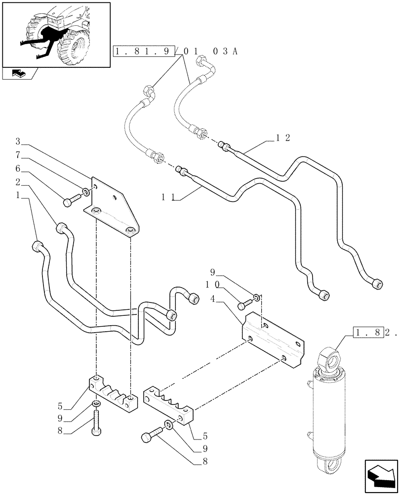 Схема запчастей Case IH PUMA 195 - (1.81.9/01[04A]) - (VAR.088) FRONT HPL LESS PTO, LESS AUX. COUPLERS - PIPES AND BRACKETS (07) - HYDRAULIC SYSTEM