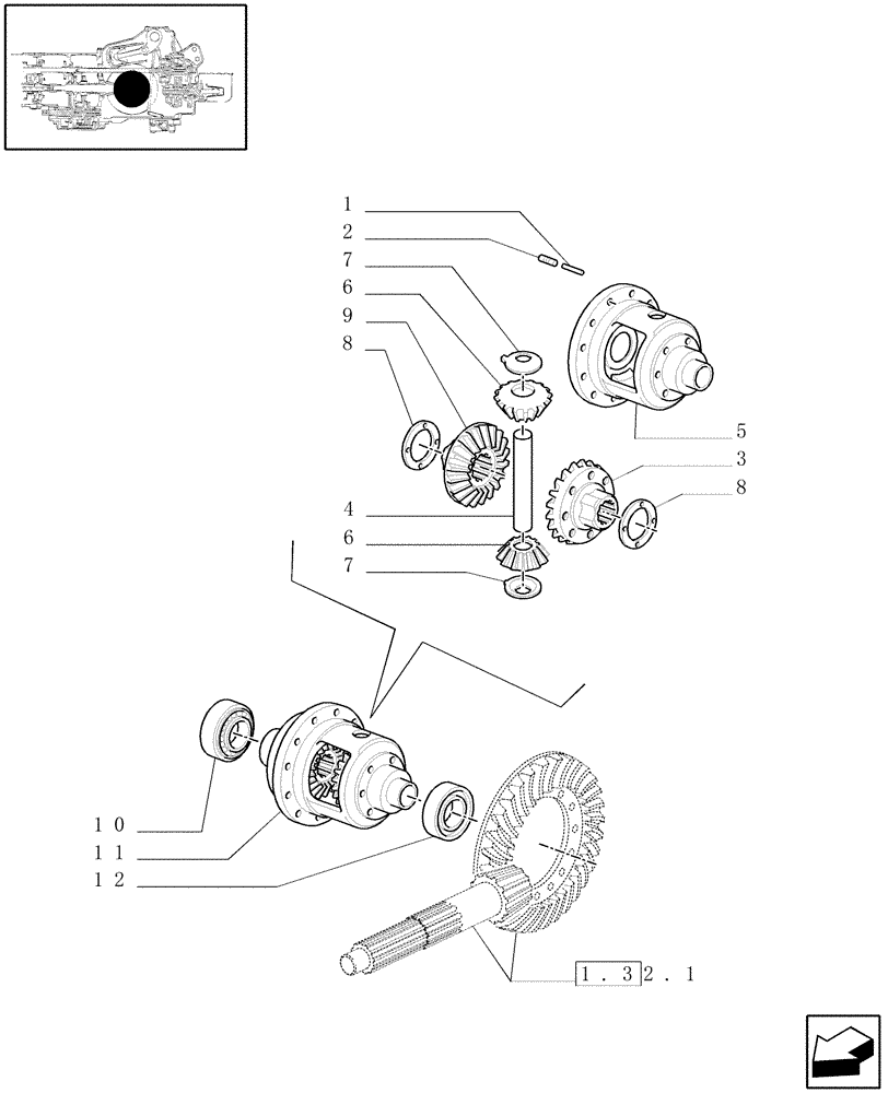 Схема запчастей Case IH JX90U - (1.32.4/02) - (VAR.406) FRONT AXLE, 40KM/H HYDR. DIFF. LOCK - DIFFERENTIAL GEARING (03) - TRANSMISSION