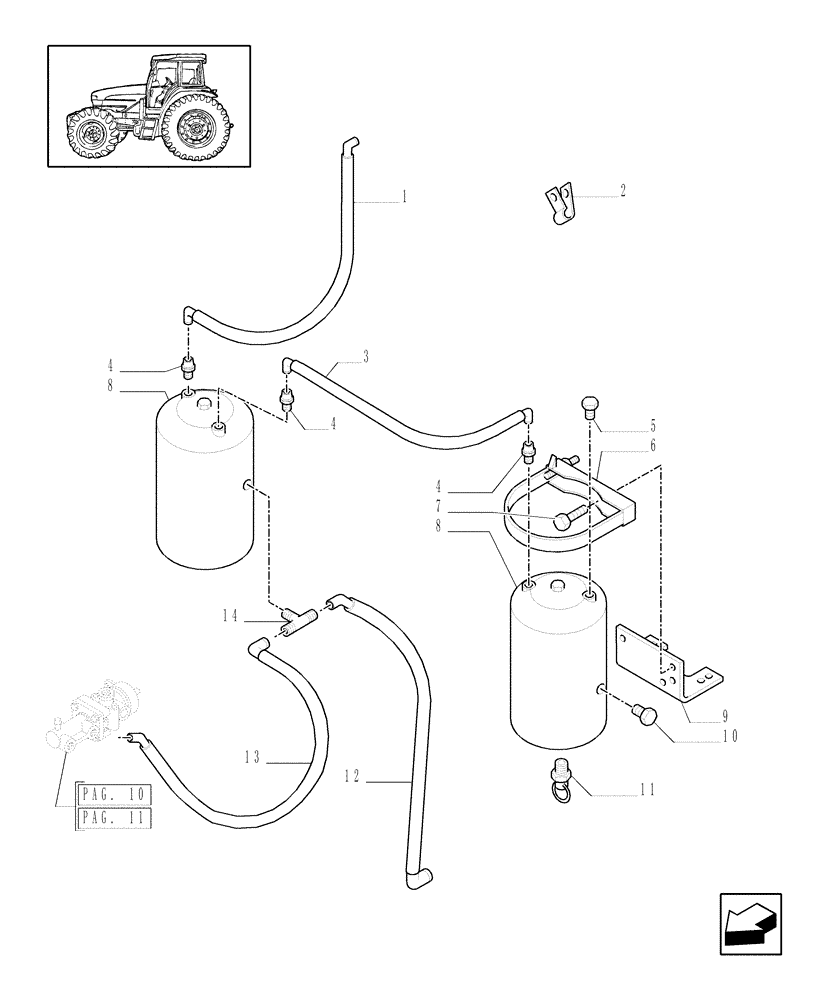 Схема запчастей Case IH MXM130 - (1.68.6/03[06]) - (VAR.385/2) TRAILER AIR BRAKE ITALY - AIR TANK AND PIPES (05) - REAR AXLE