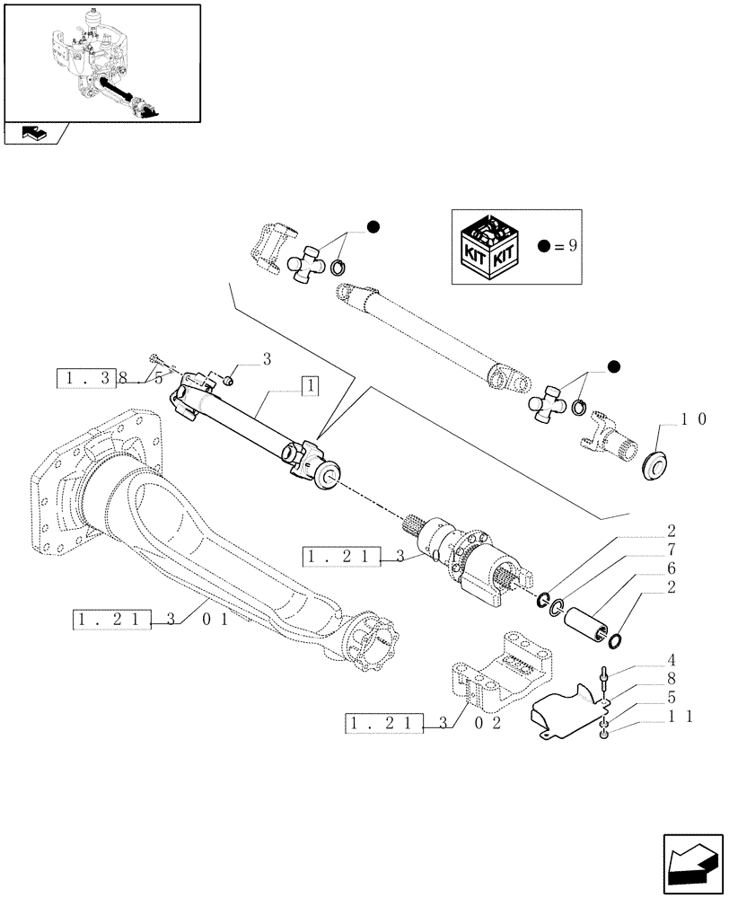 Схема запчастей Case IH PUMA 125 - (1.38.5/01) - FOUR WHEEL DRIVE PROPELLER SHAFT FOR SUSPENDED FRONT AXLE (04) - FRONT AXLE & STEERING