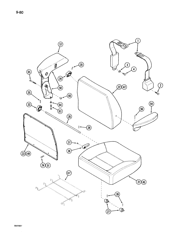 Схема запчастей Case IH 7150 - (9-080) - AIR SUSPENSION SEAT, SEAT BELT, CUSHIONS AND ARM RESTS, PRIOR TO P.I.N. JJA0028200 (09) - CHASSIS/ATTACHMENTS