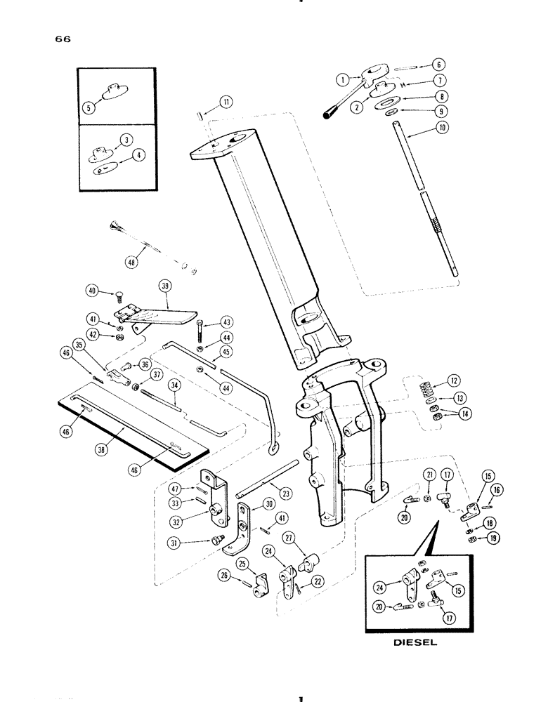 Схема запчастей Case IH 730 SERIES - (066) - THROTTLE LINKAGE, ALL 730 AND 830 MODELS, EXCEPT GROVE (03) - FUEL SYSTEM