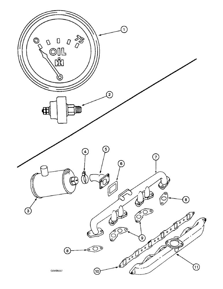 Схема запчастей Case IH D-282 - (2-118) - OIL PRESSURE GAUGE AND SWITCH / INTAKE MANIFOLD AND EXHAUST SYSTEM, 403 COMBINES 